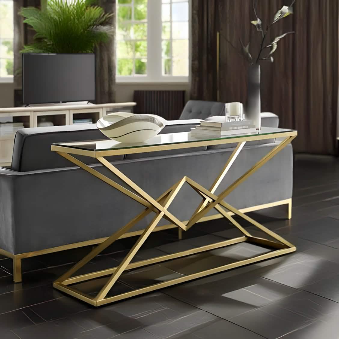 كونسول بسطح زجاج بتصميم مميز