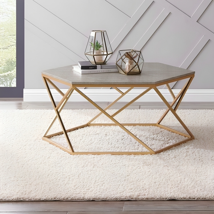 Hexagon gold coffee table sales