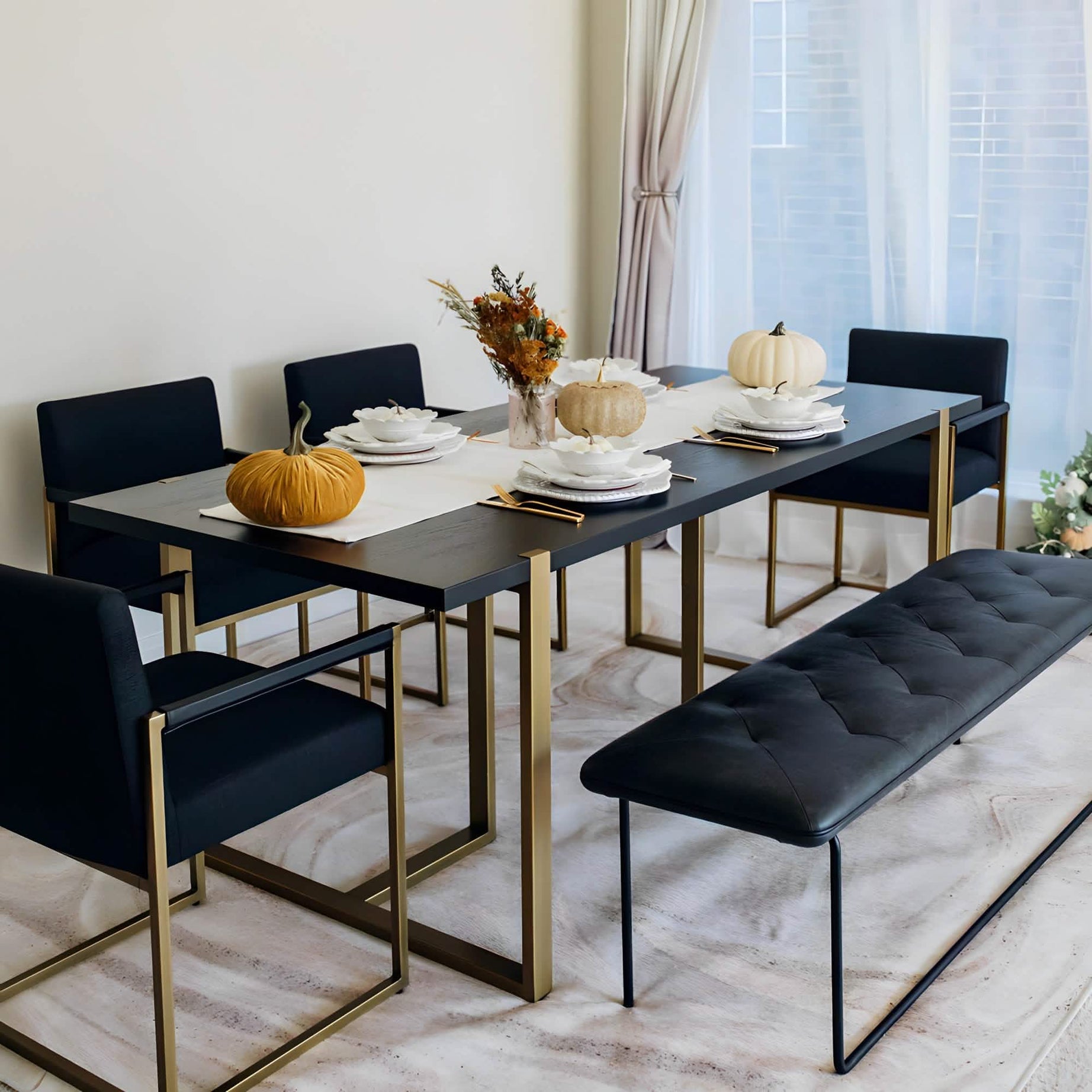 Metal and MDF dining table with 5 chairs - RON313