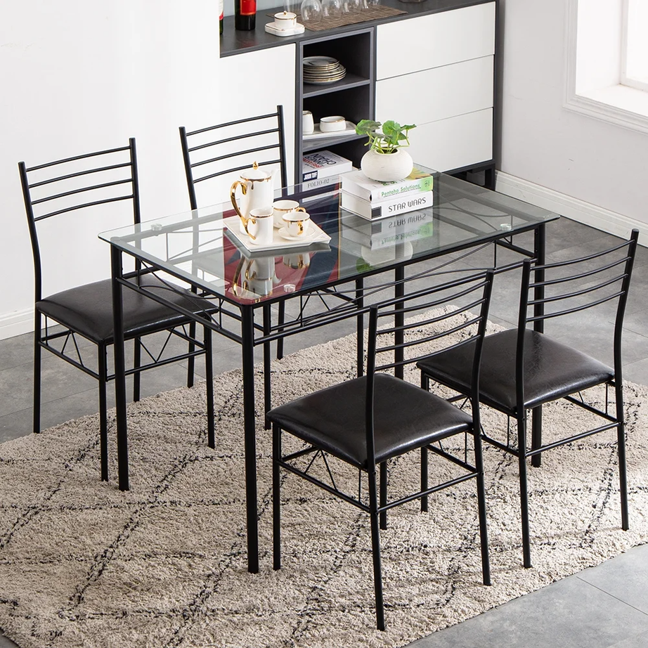 Metal and glass dining table with 4 chairs - RON287