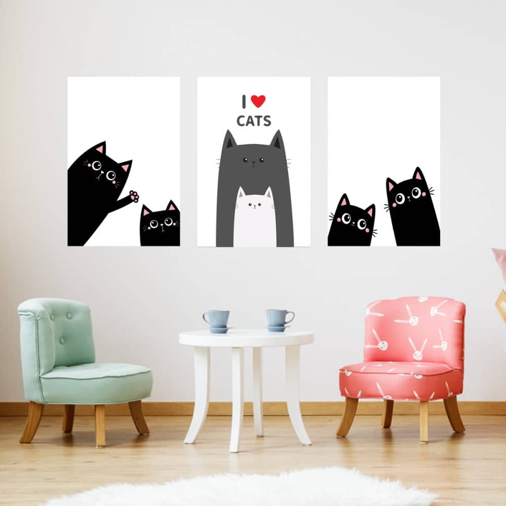 لوحة قماشية ثلاثة بتصميم قطط - MARKA-homznia
