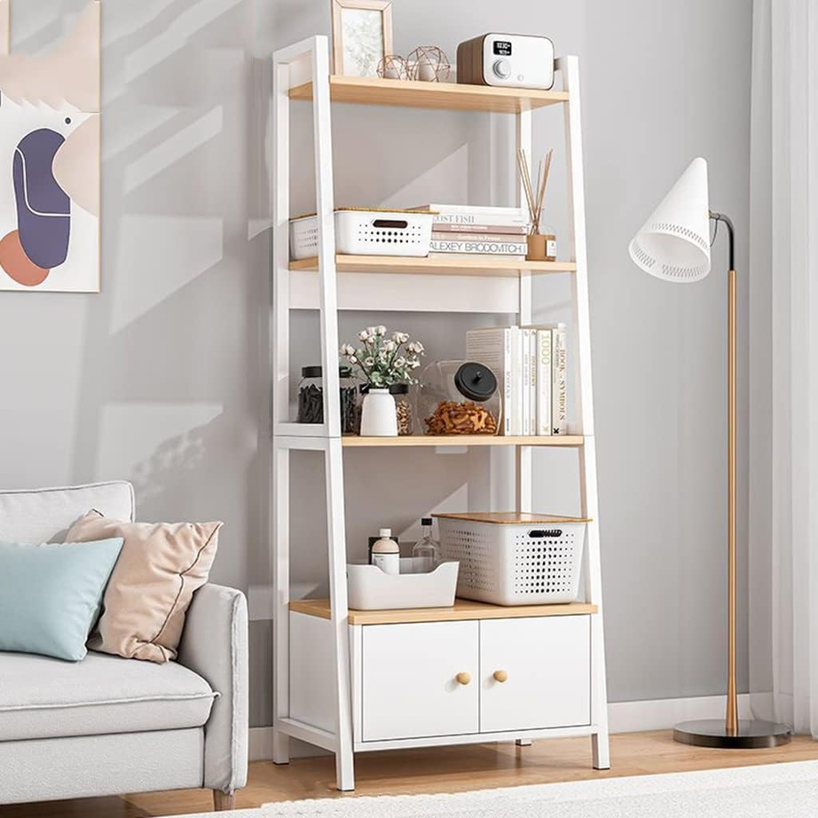 White metal and wood shelving unit - H0834