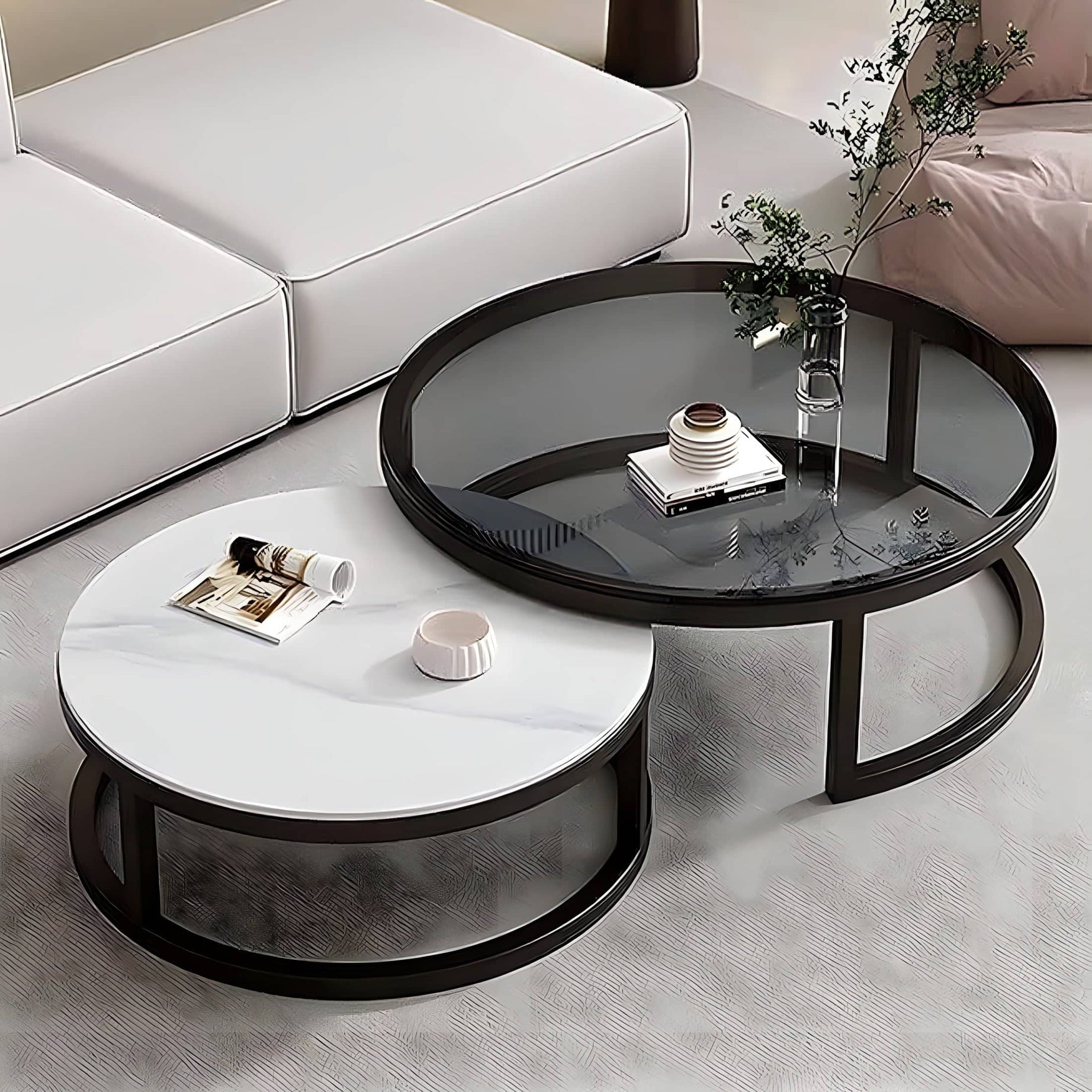 Two metal and glass coffee tables - H0425