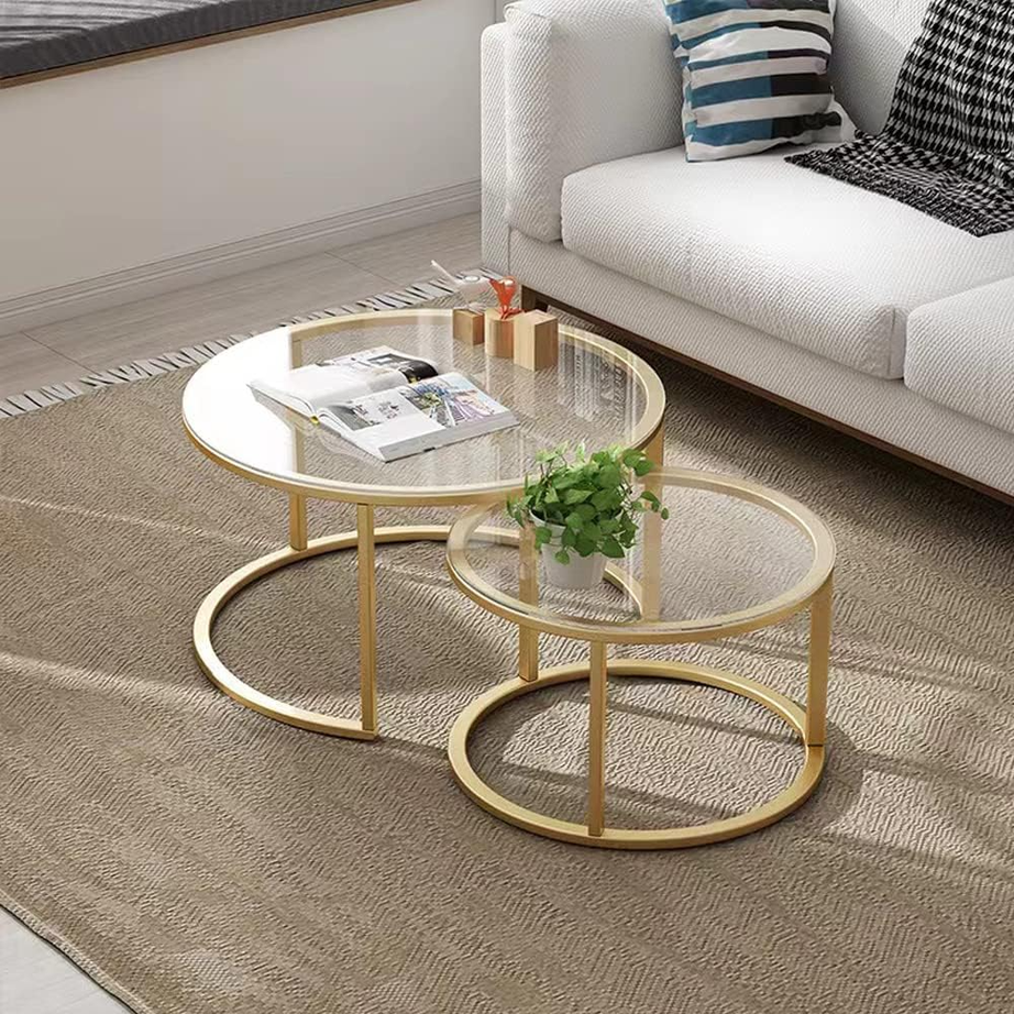 Two nested coffee tables, gold color - H0457