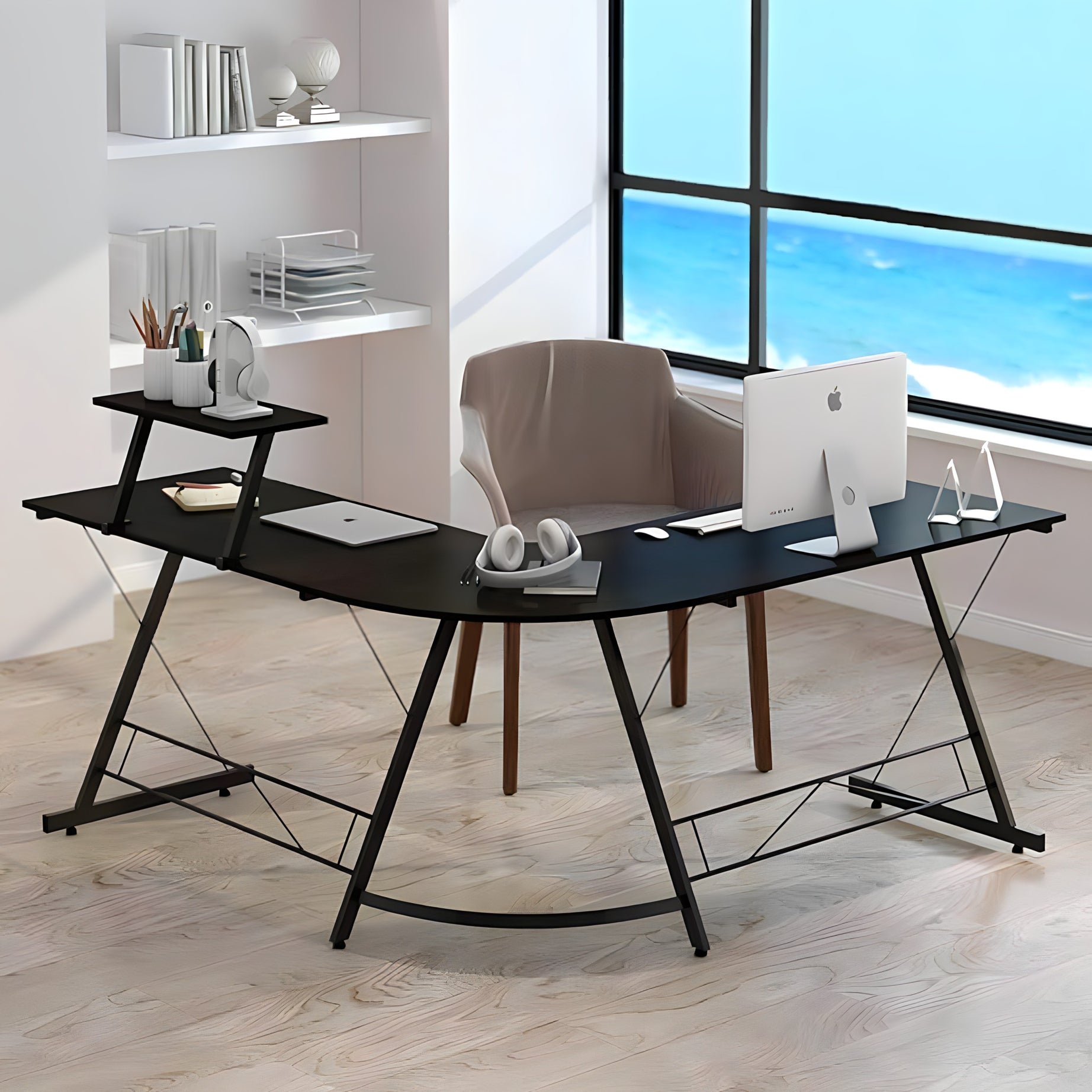 Metal desk, white and black - H0981