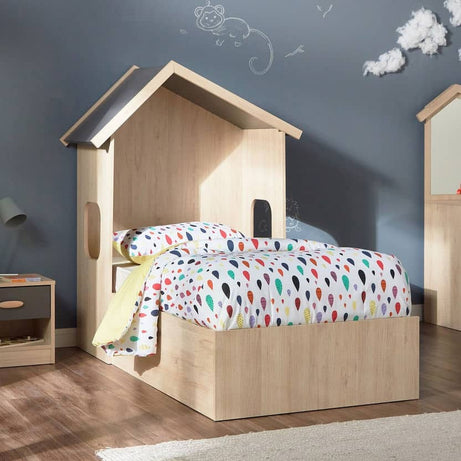 سرير خشبي بتصميم بيت - SKY-homznia