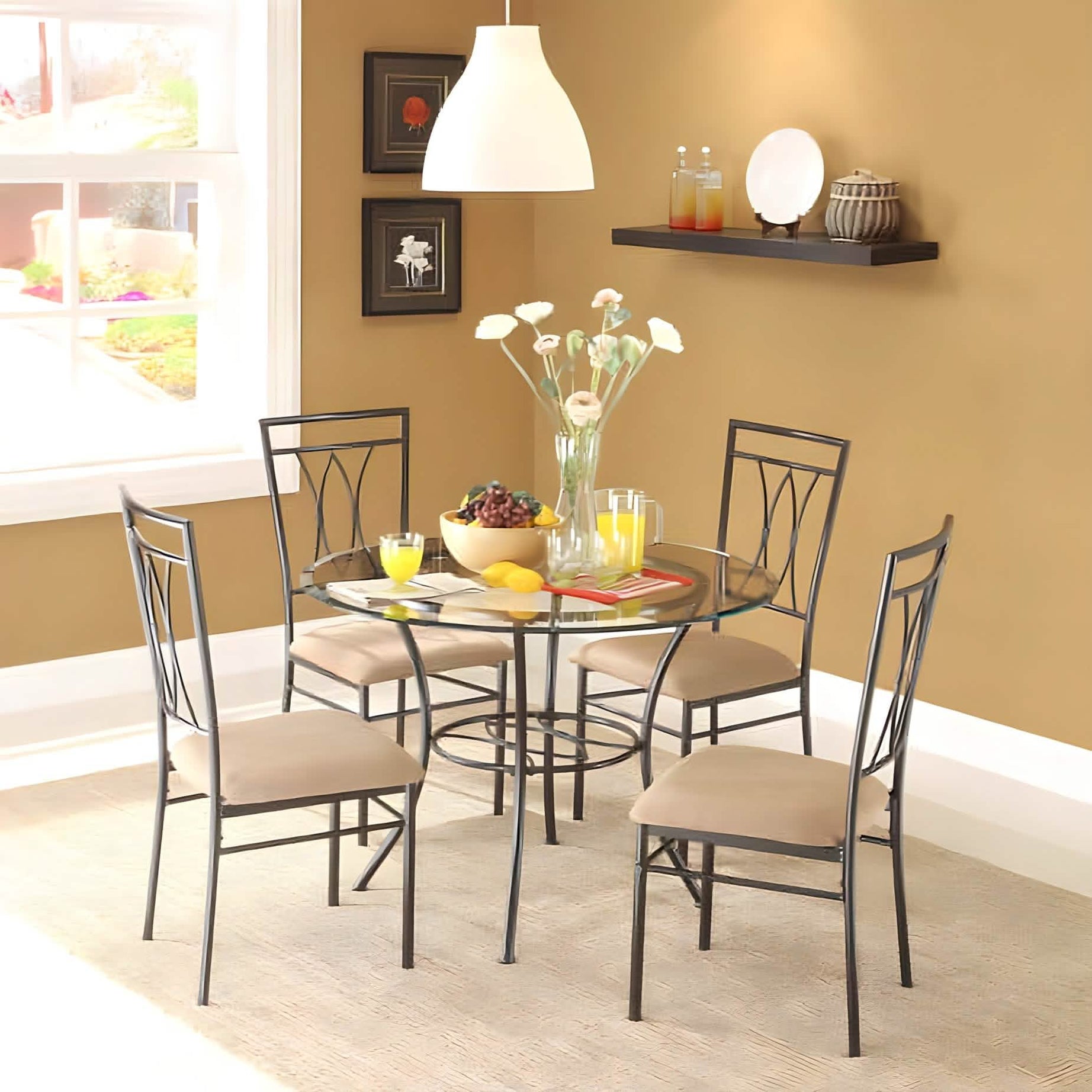 Metal and glass dining table with 4 chairs - RON297