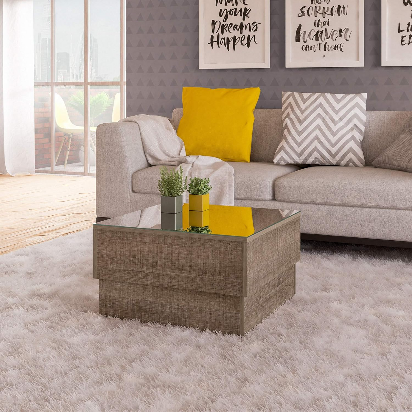 Light brown wood coffee table - H0438