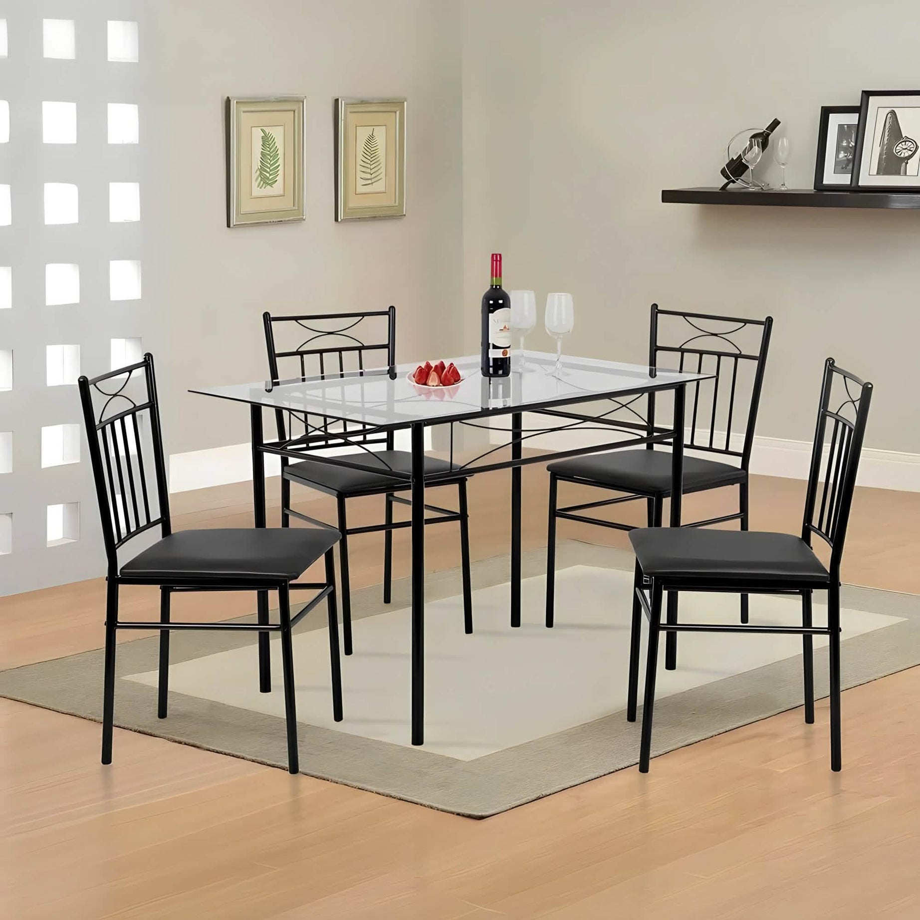 Metal and glass dining table with 4 chairs - RON282