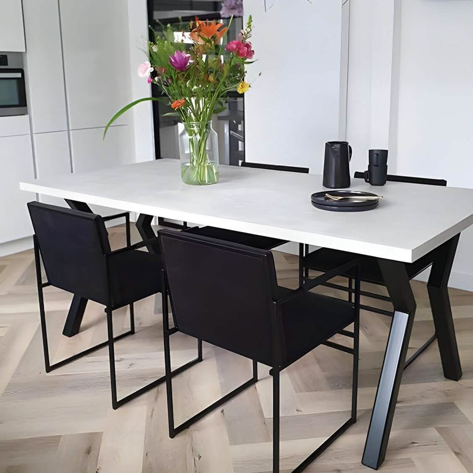 Metal and MDF dining table with 4 chairs - RON284