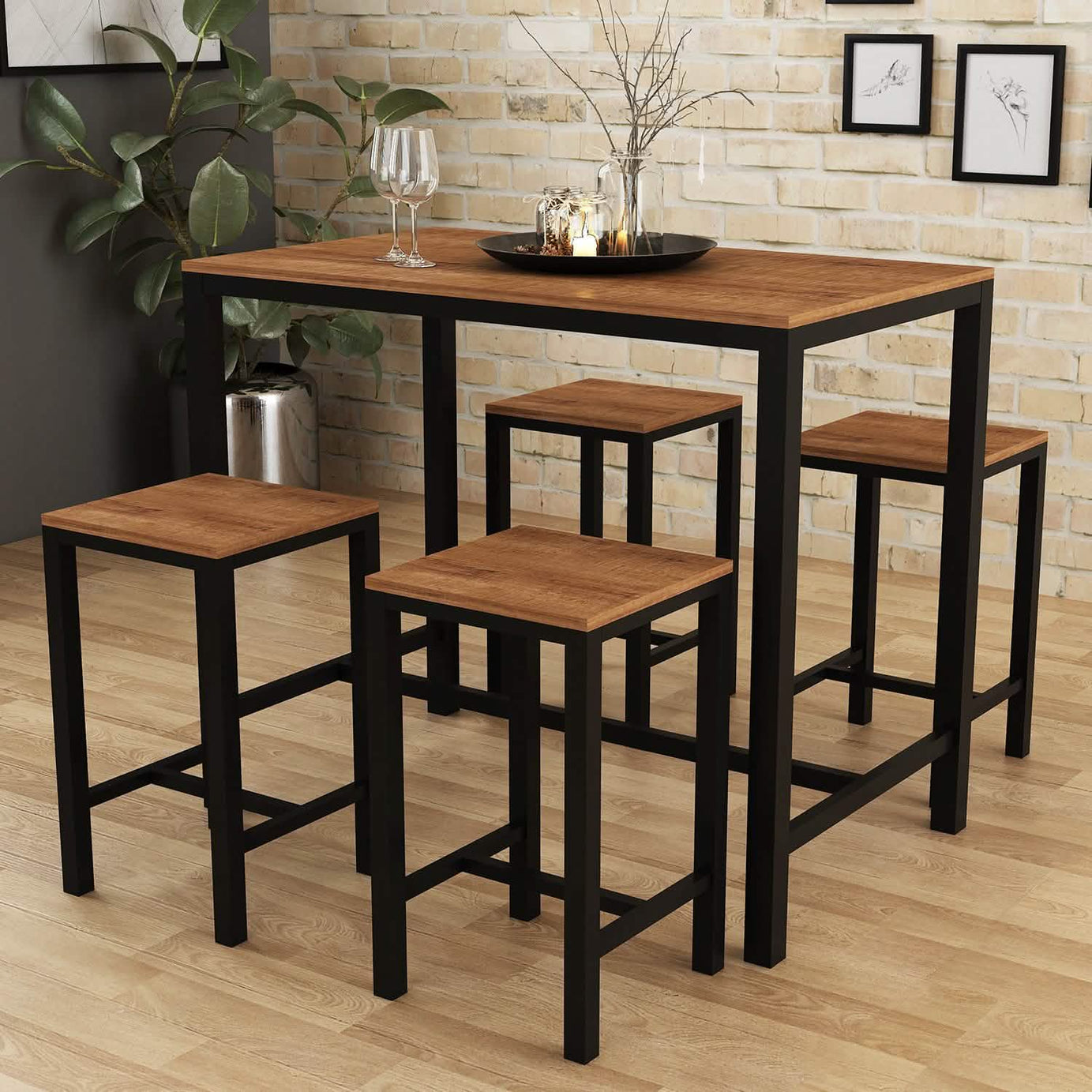 Metal and MDF dining table with 4 chairs - RON286