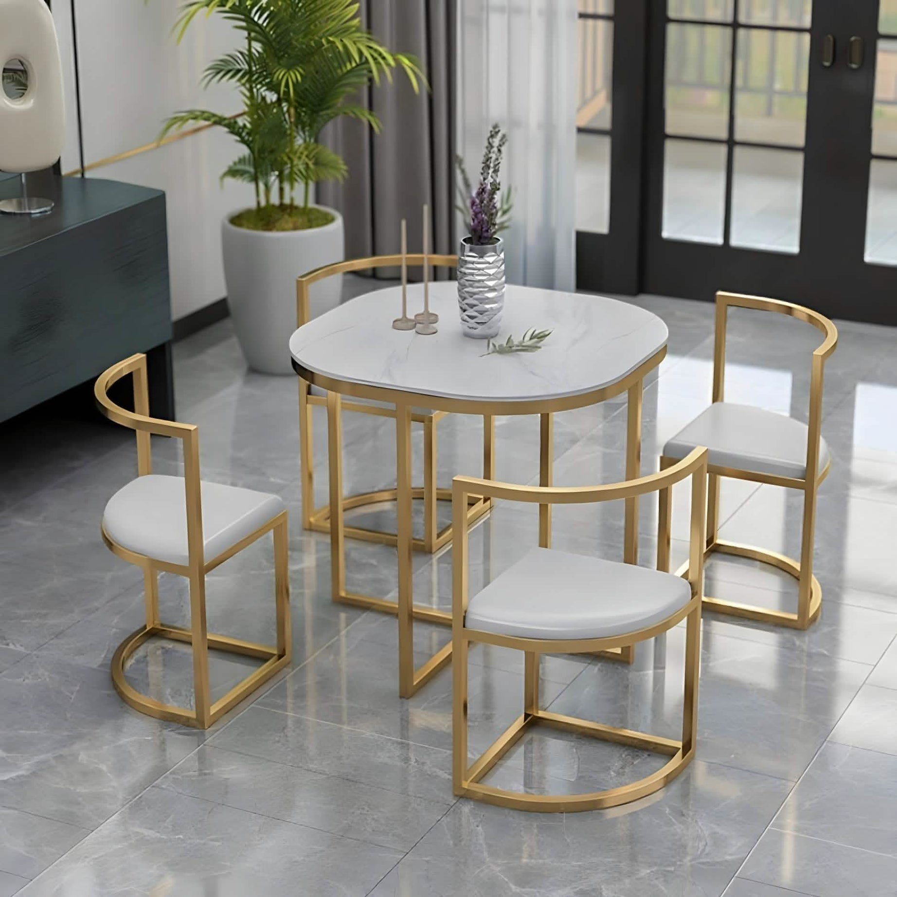 Metal and MDF dining table with 4 chairs - RON288