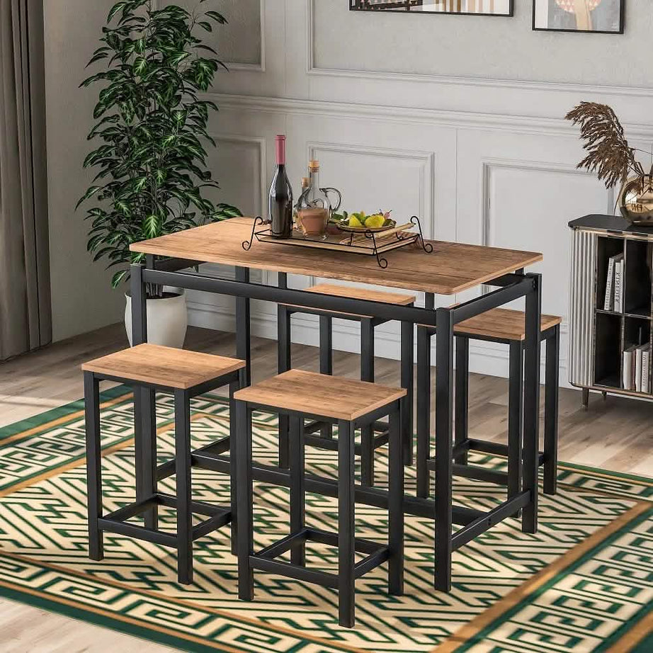 Metal and MDF dining table with 4 chairs - RON298