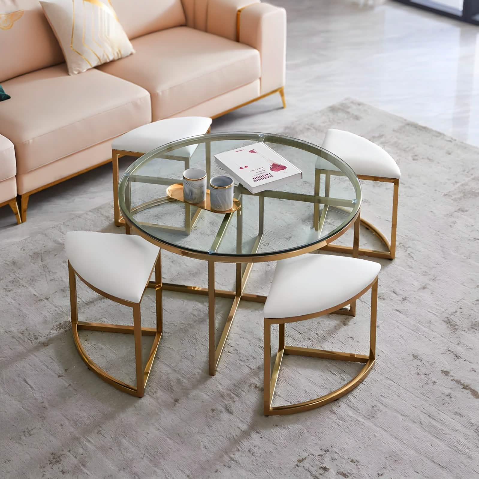 Metal and glass table with 4 chairs - RON307