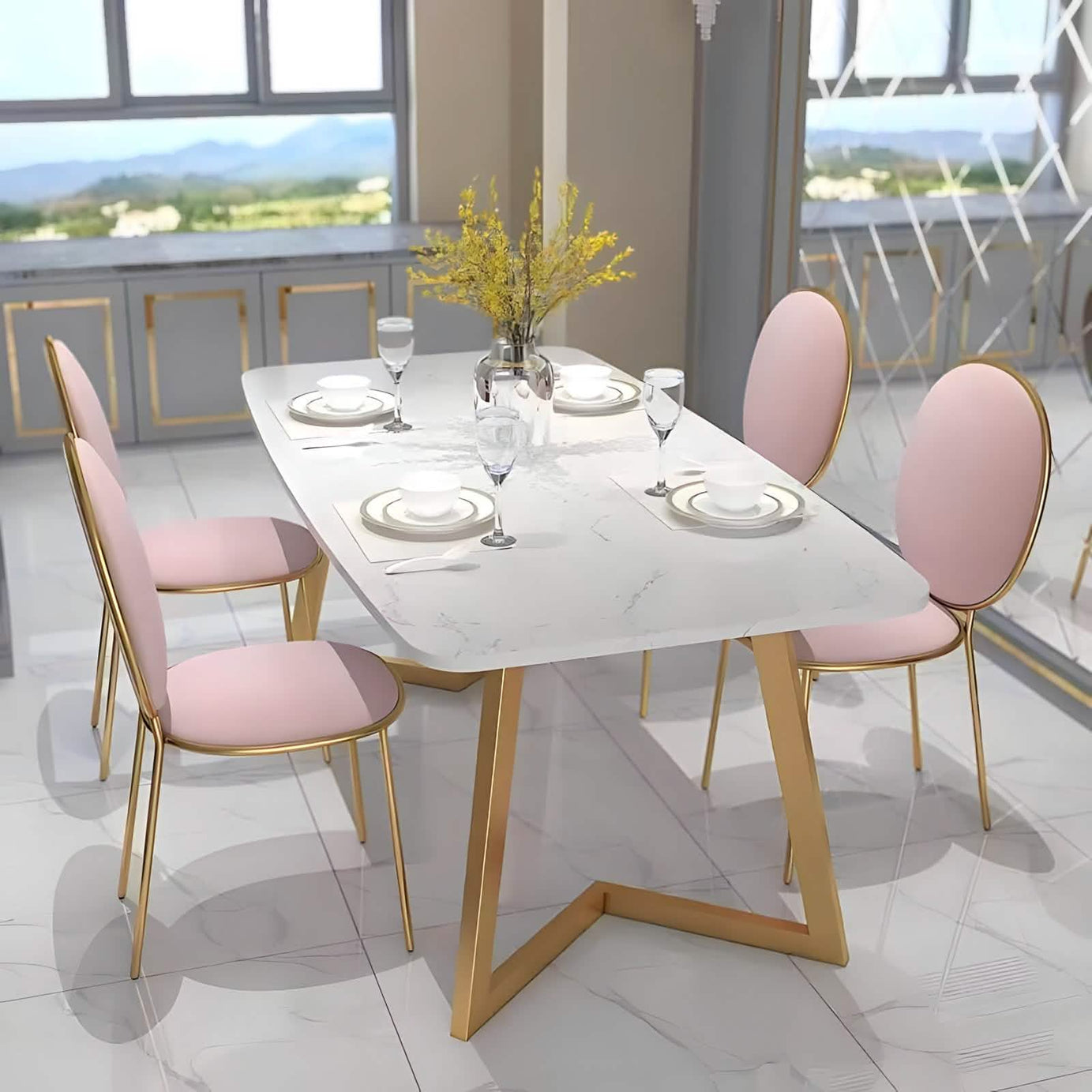 Metal and MDF dining table with 4 chairs - RON306