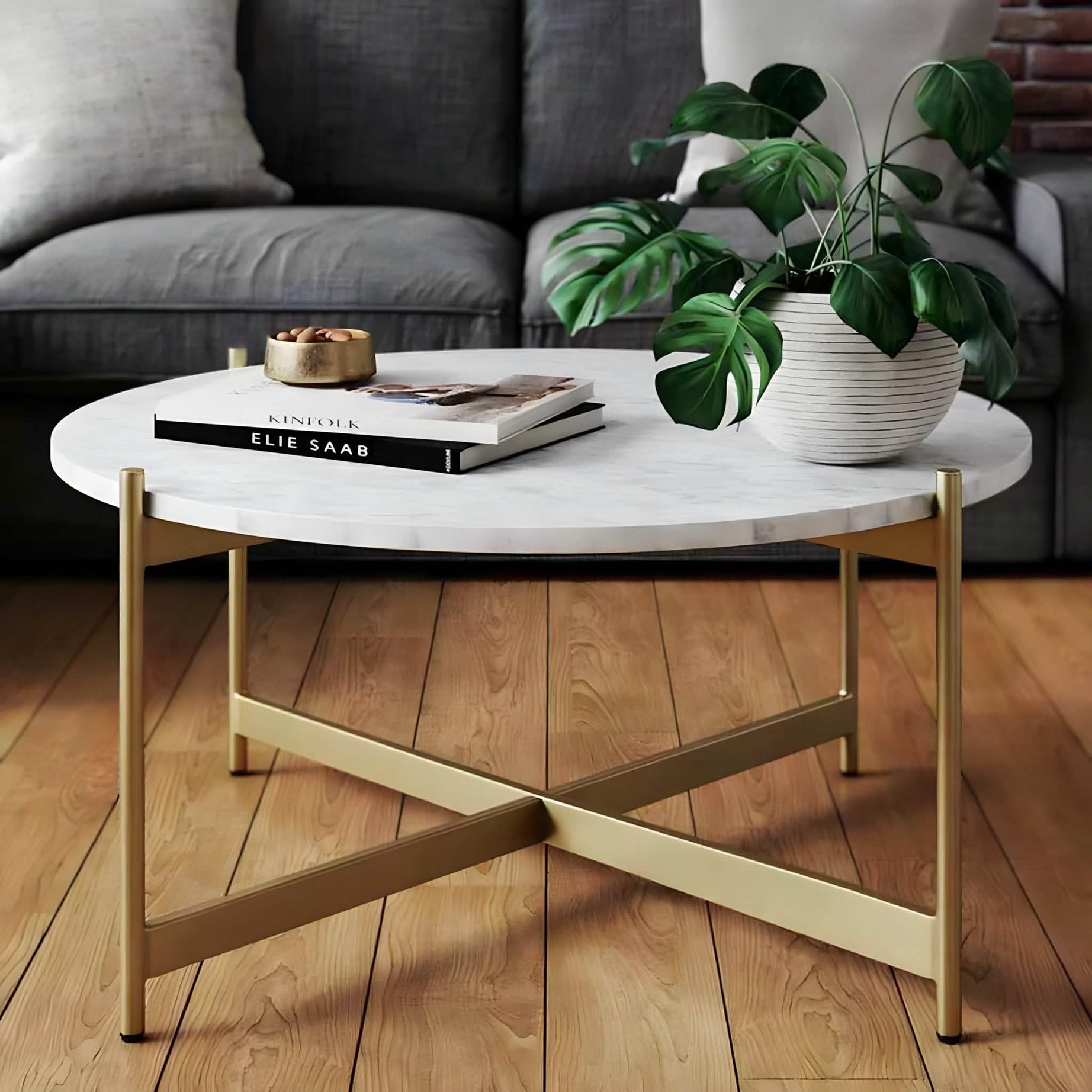 Marble wood and metal coffee table - NOA29