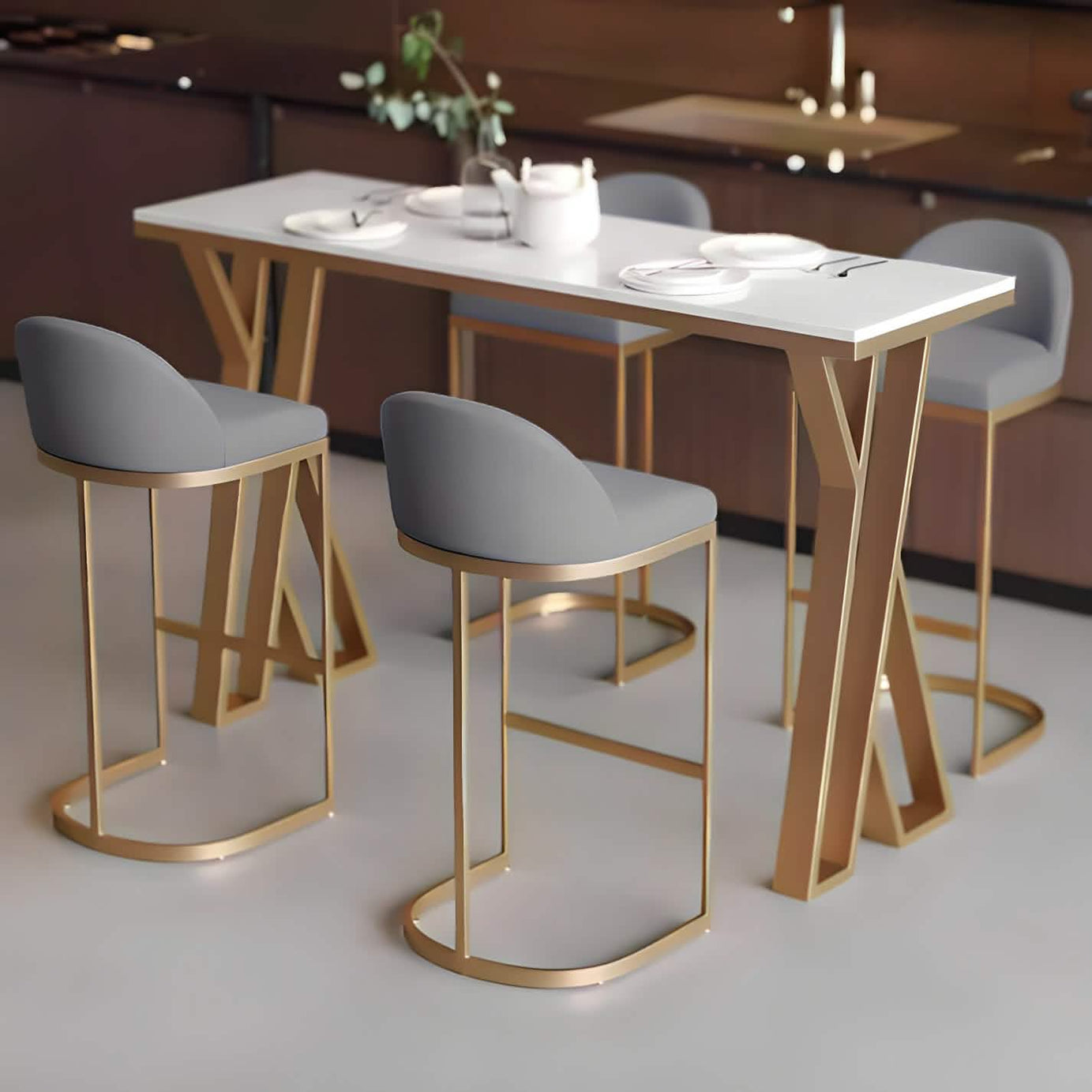 Metal and MDF dining table with 4 chairs - RON290