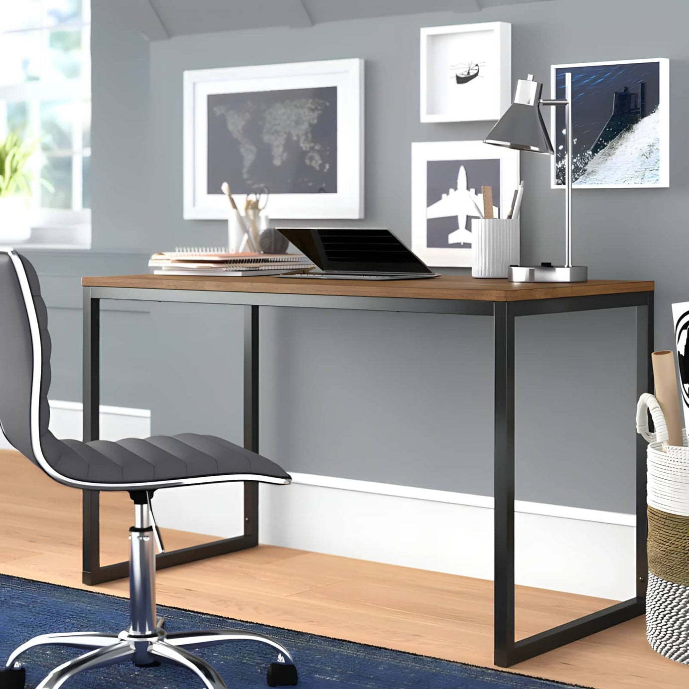 Black and light brown desk - ROW18