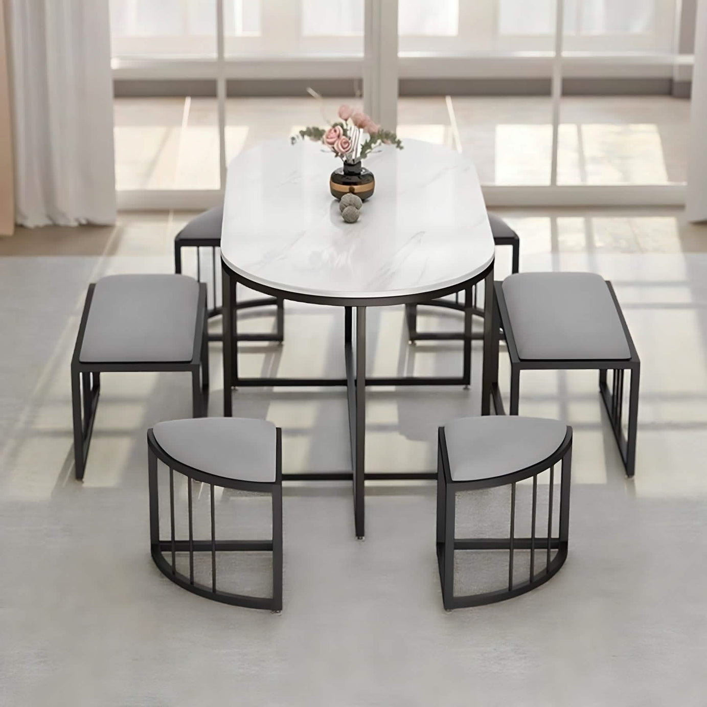 Metal and MDF dining table with 6 chairs - RON294