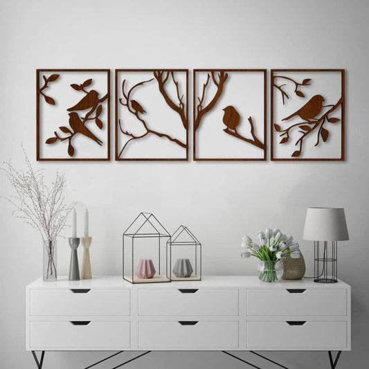 لوحة خشبية بشكل شجرة عصافير - MARKA-homznia