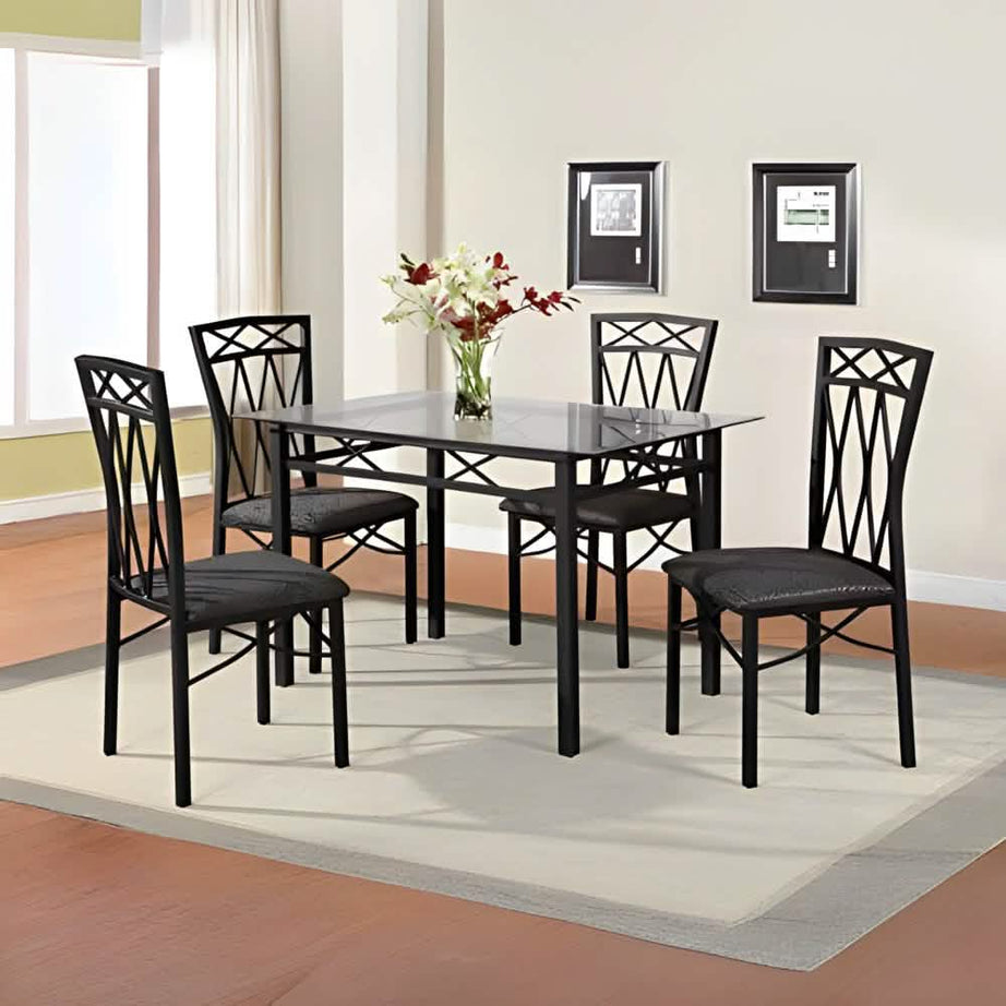 Metal and glass dining table with 4 chairs - RON296