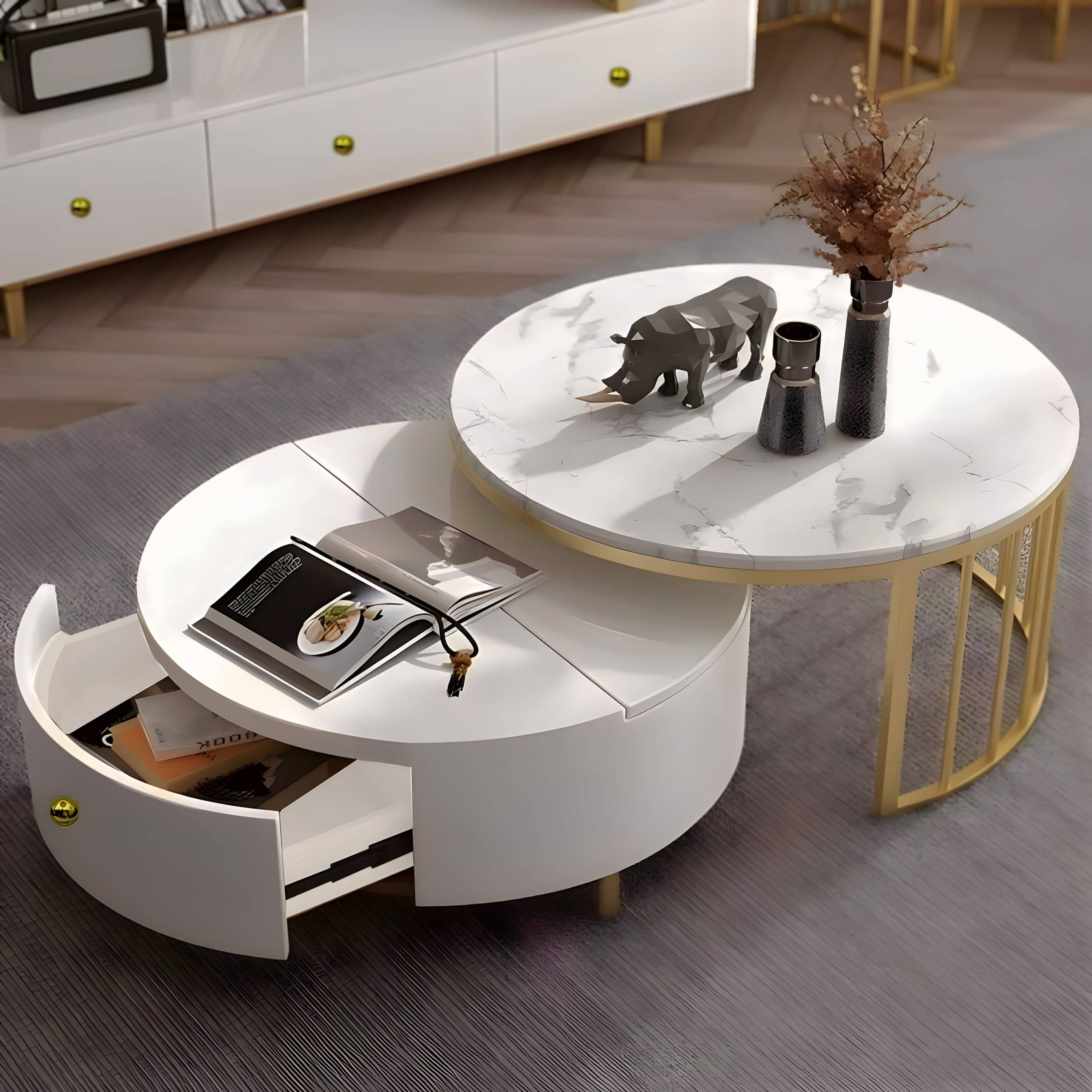 White and Gold Coffee Table Set - GAN6