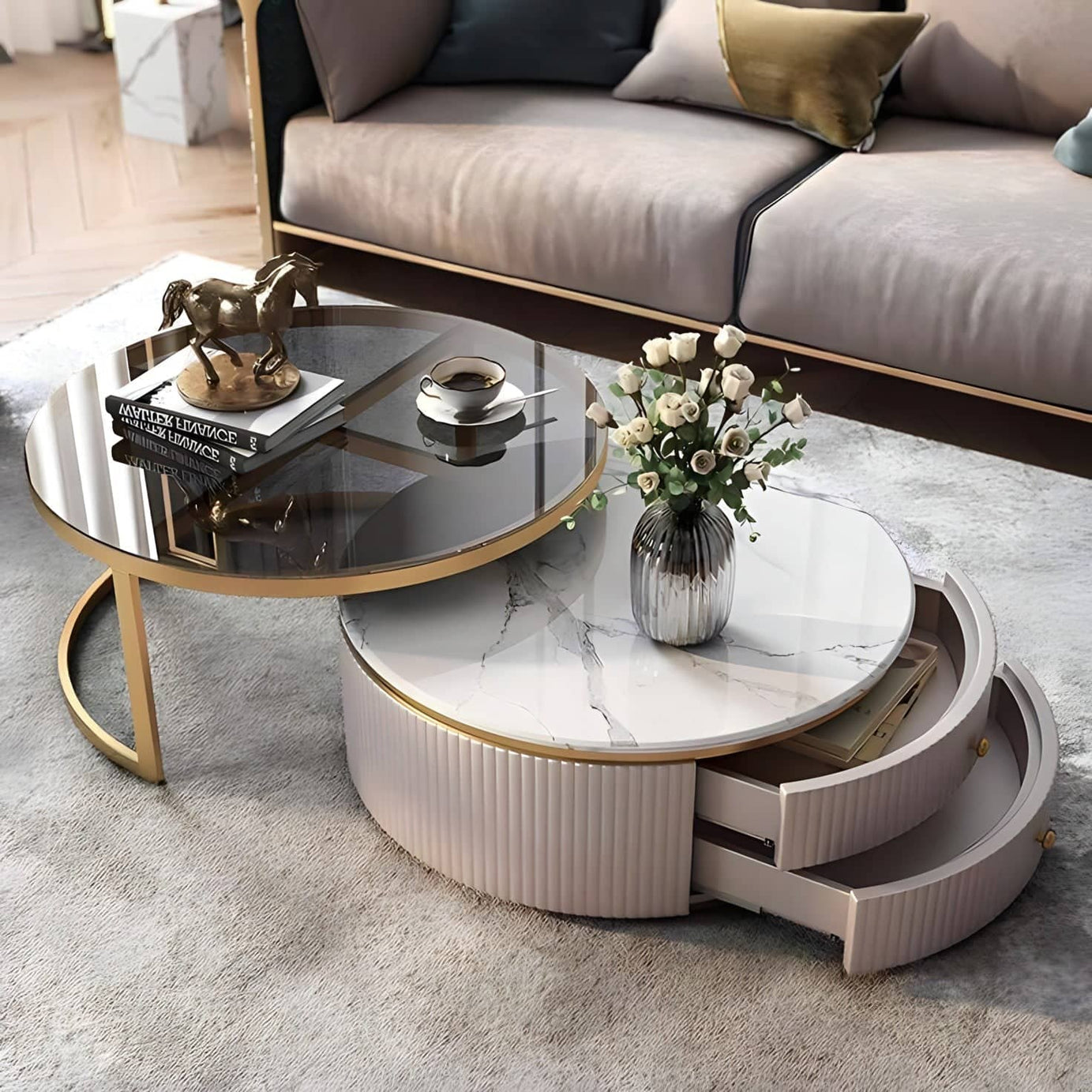 White and gold coffee table set - GAN7