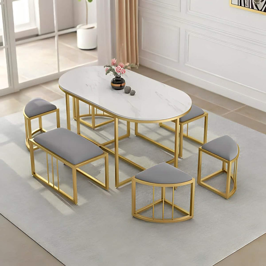 Metal and MDF dining table with 6 chairs - RON289