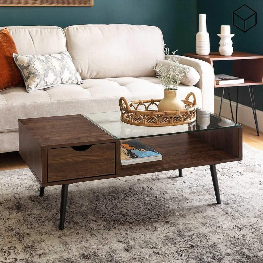 Wood and glass coffee table - NOA30