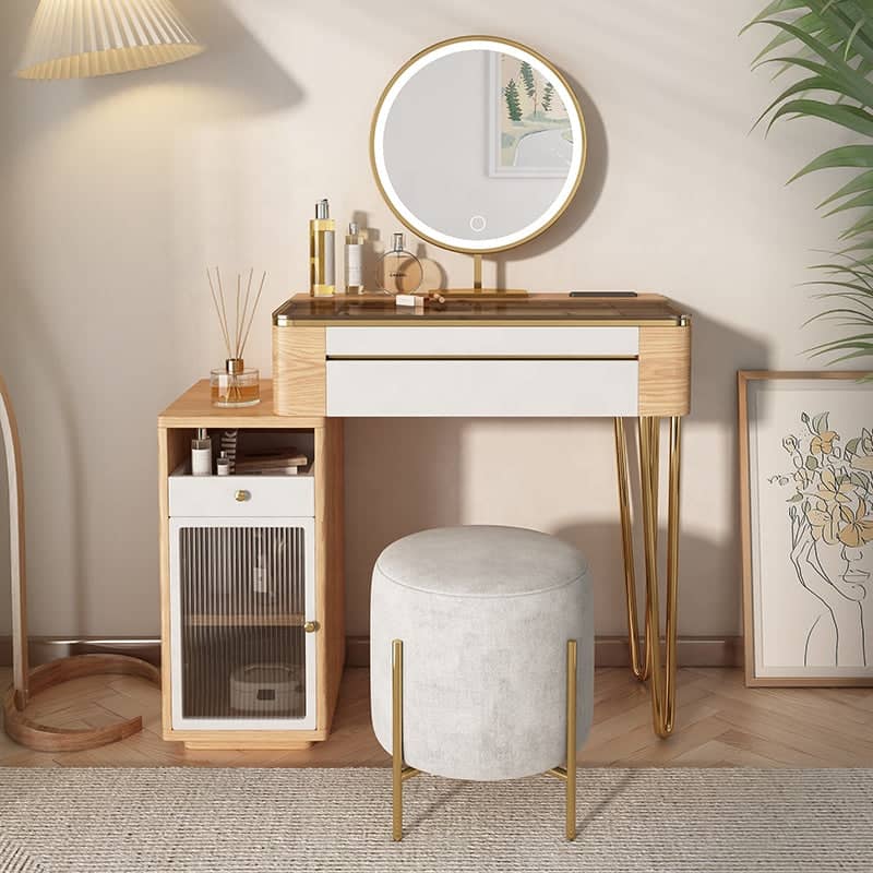 Dresser with discount mirror and stool